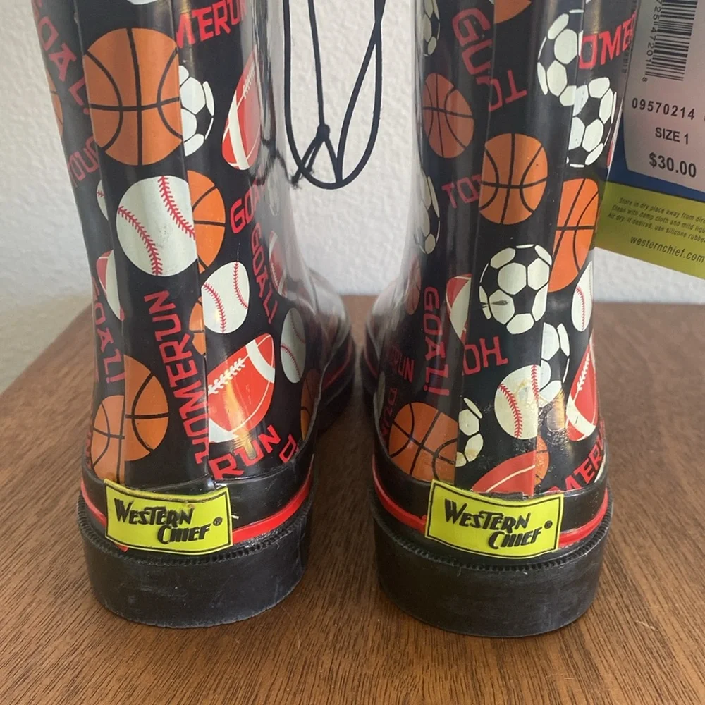 Western Chief Rain Boots NWT Multi Sport Football Soccer Kids Rain Size 1